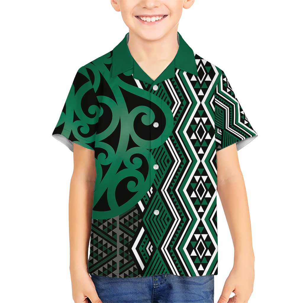 Maori Taniko Patterns Kid Hawaiian Shirt Pounamu Patiki Motifs Mix Whakairo Ngaru
