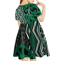 Maori Taniko Patterns Kid Short Sleeve Dress Pounamu Patiki Motifs Mix Whakairo Ngaru