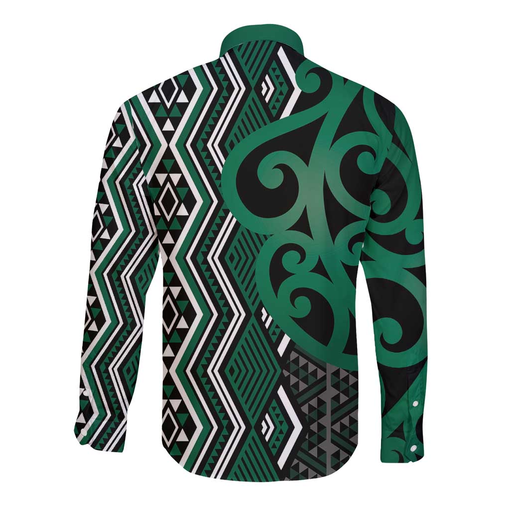 Maori Taniko Patterns Long Sleeve Button Shirt Pounamu Patiki Motifs Mix Whakairo Ngaru LT7 - Polynesian Pride