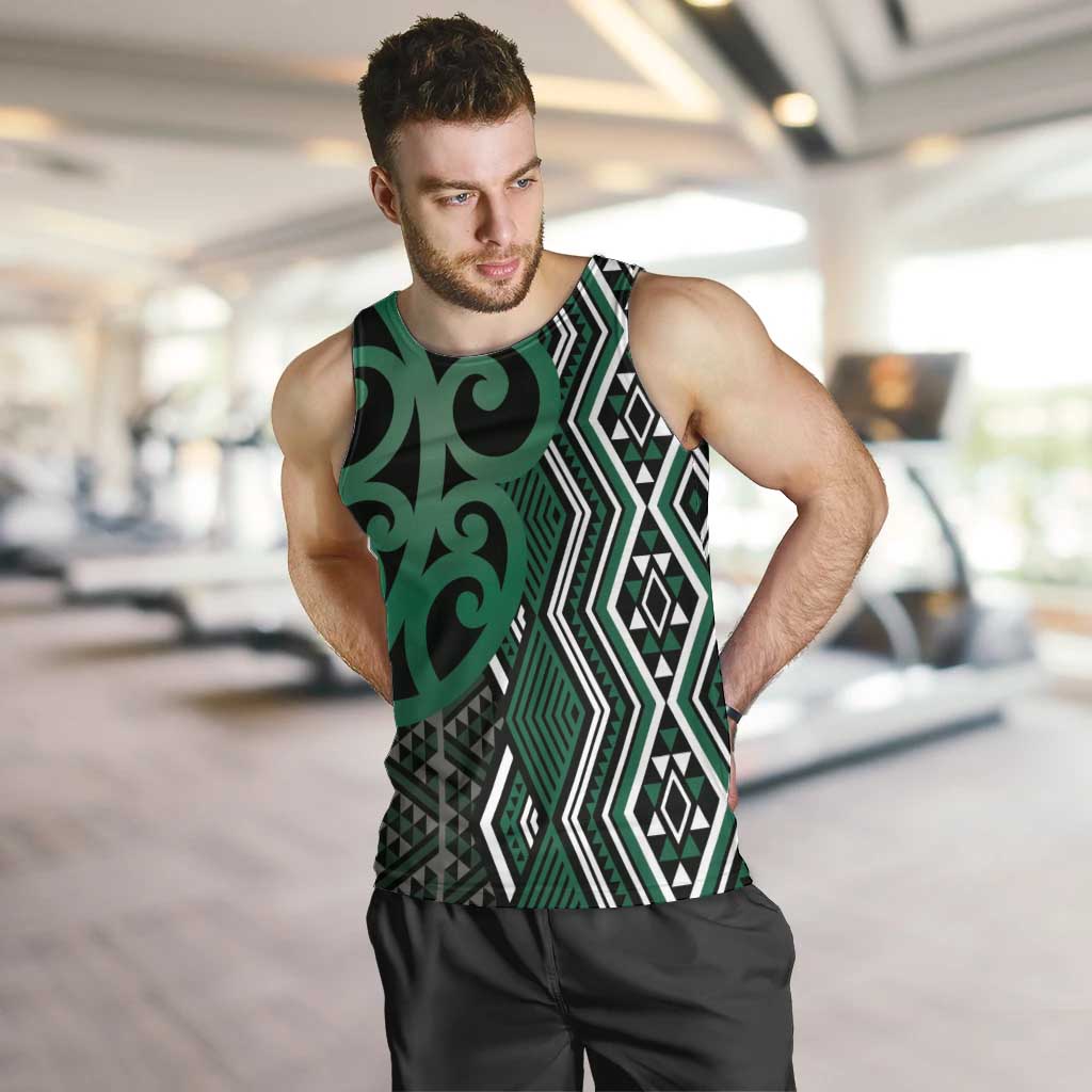 Maori Taniko Patterns Men Tank Top Pounamu Patiki Motifs Mix Whakairo Ngaru LT7 Green - Polynesian Pride
