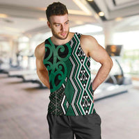 Maori Taniko Patterns Men Tank Top Pounamu Patiki Motifs Mix Whakairo Ngaru LT7 Green - Polynesian Pride