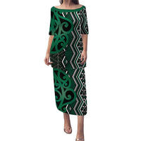 Maori Taniko Patterns Puletasi Pounamu Patiki Motifs Mix Whakairo Ngaru LT7 Long Dress Green - Polynesian Pride