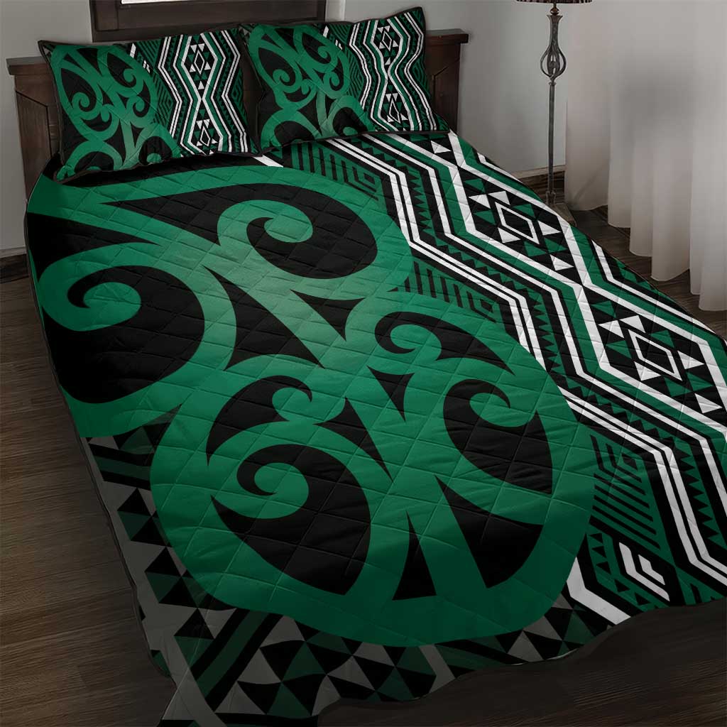 Maori Taniko Patterns Quilt Bed Set Pounamu Patiki Motifs Mix Whakairo Ngaru LT7 Green - Polynesian Pride