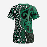 Maori Taniko Patterns Scrub Top Pounamu Patiki Motifs Mix Whakairo Ngaru LT7 - Polynesian Pride