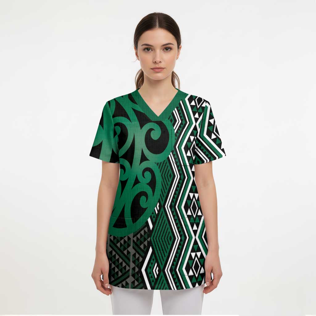 Maori Taniko Patterns Scrub Top Pounamu Patiki Motifs Mix Whakairo Ngaru LT7 - Polynesian Pride