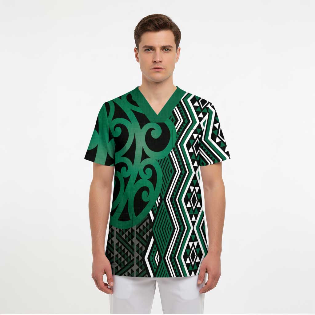 Maori Taniko Patterns Scrub Top Pounamu Patiki Motifs Mix Whakairo Ngaru LT7 - Polynesian Pride