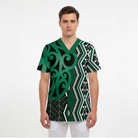 Maori Taniko Patterns Scrub Top Pounamu Patiki Motifs Mix Whakairo Ngaru LT7 - Polynesian Pride