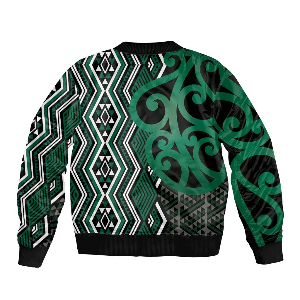 Maori Taniko Patterns Sleeve Zip Bomber Jacket Pounamu Patiki Motifs Mix Whakairo Ngaru