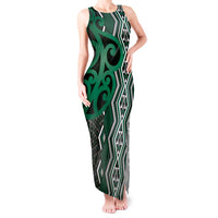 Maori Taniko Patterns Tank Maxi Dress Pounamu Patiki Motifs Mix Whakairo Ngaru LT7 Women Green - Polynesian Pride