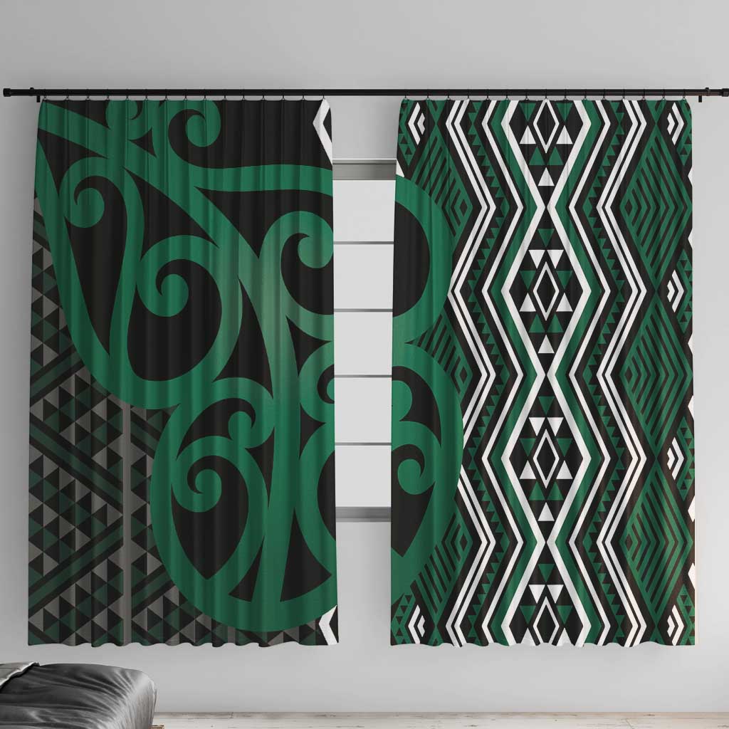 Maori Taniko Patterns Window Curtain Pounamu Patiki Motifs Mix Whakairo Ngaru LT7 With Hooks Green - Polynesian Pride
