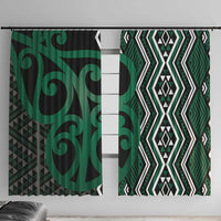Maori Taniko Patterns Window Curtain Pounamu Patiki Motifs Mix Whakairo Ngaru LT7 With Hooks Green - Polynesian Pride