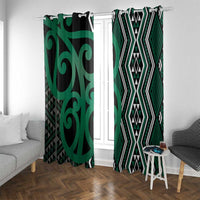 Maori Taniko Patterns Window Curtain Pounamu Patiki Motifs Mix Whakairo Ngaru LT7 With Grommets Green - Polynesian Pride