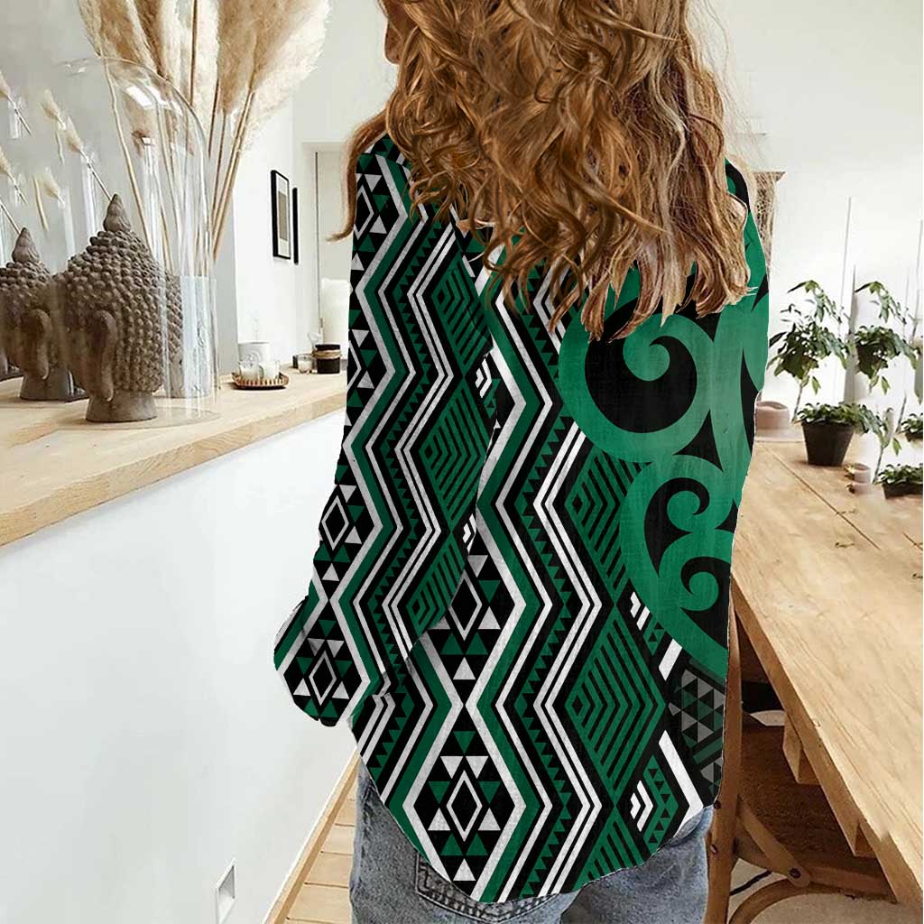 Maori Taniko Patterns Women Casual Shirt Pounamu Patiki Motifs Mix Whakairo Ngaru