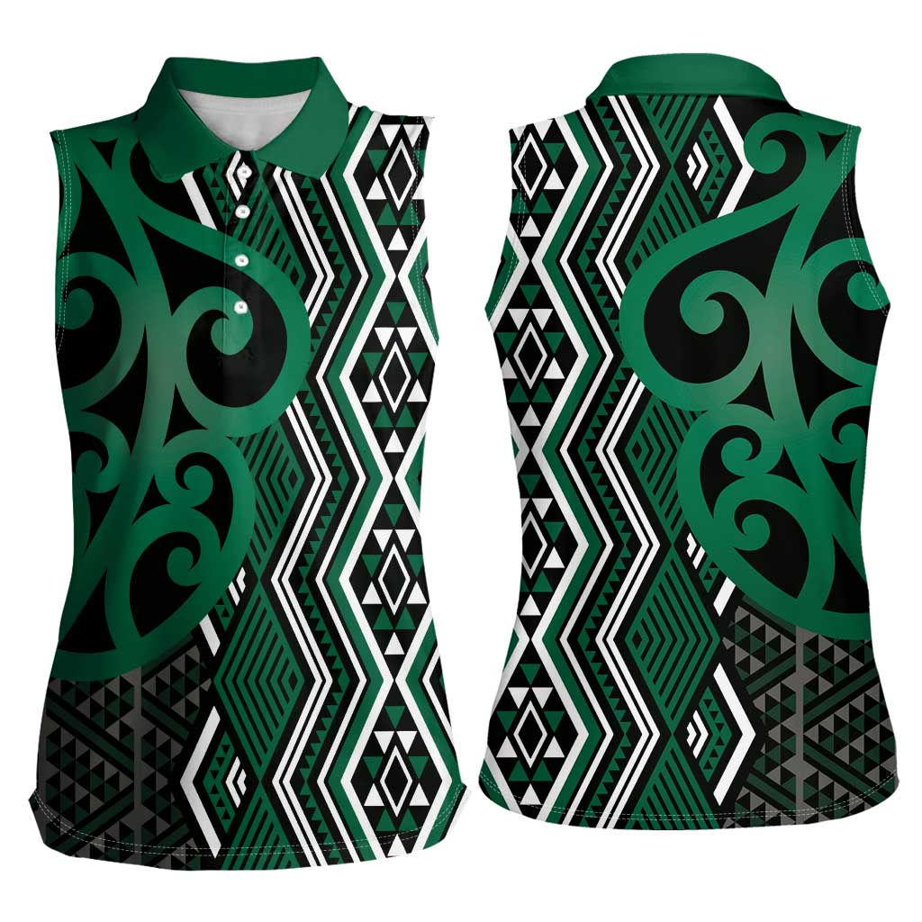 Maori Taniko Patterns Women Sleeveless Polo Shirt Pounamu Patiki Motifs Mix Whakairo Ngaru