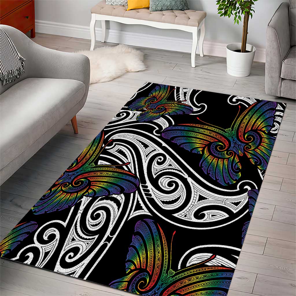 Aotearoa Takatapui Pride Area Rug Rainbow Butterfly - Free To Love