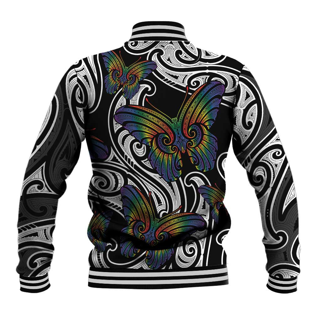 Aotearoa Takatapui Pride Baseball Jacket Rainbow Butterfly - Free To Love LT7 - Polynesian Pride
