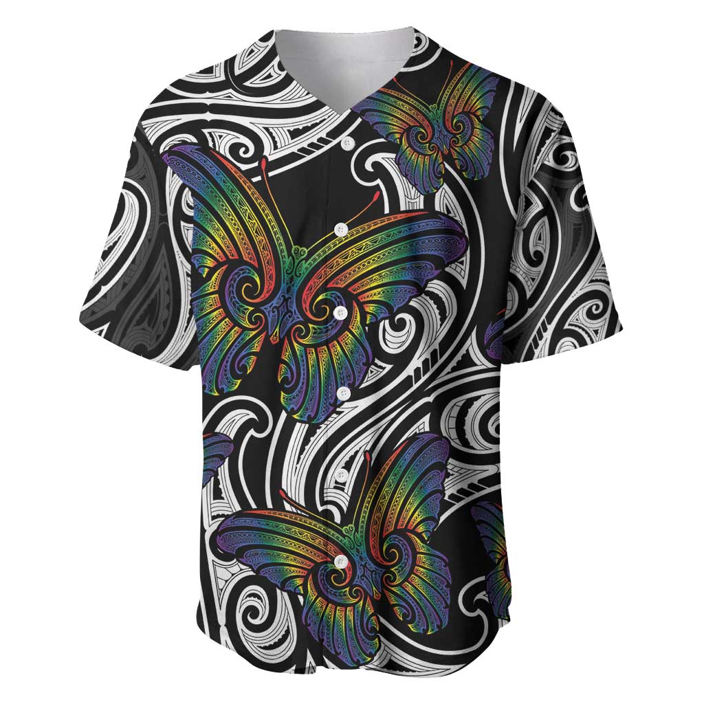 Aotearoa Takatapui Pride Baseball Jersey Rainbow Butterfly - Free To Love