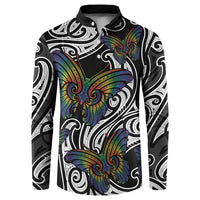 Aotearoa Takatapui Pride Button Sweatshirt Rainbow Butterfly - Free To Love LT7 Black - Polynesian Pride