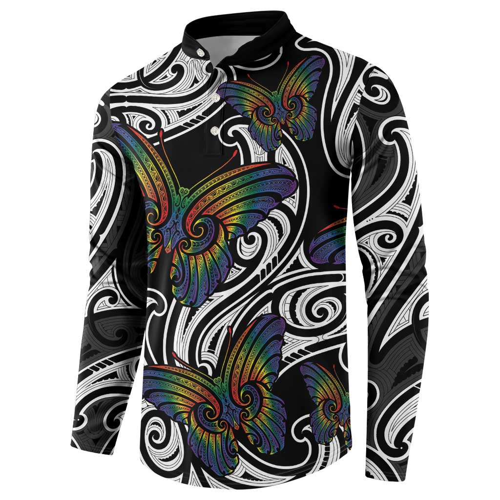 Aotearoa Takatapui Pride Button Sweatshirt Rainbow Butterfly - Free To Love LT7 - Polynesian Pride
