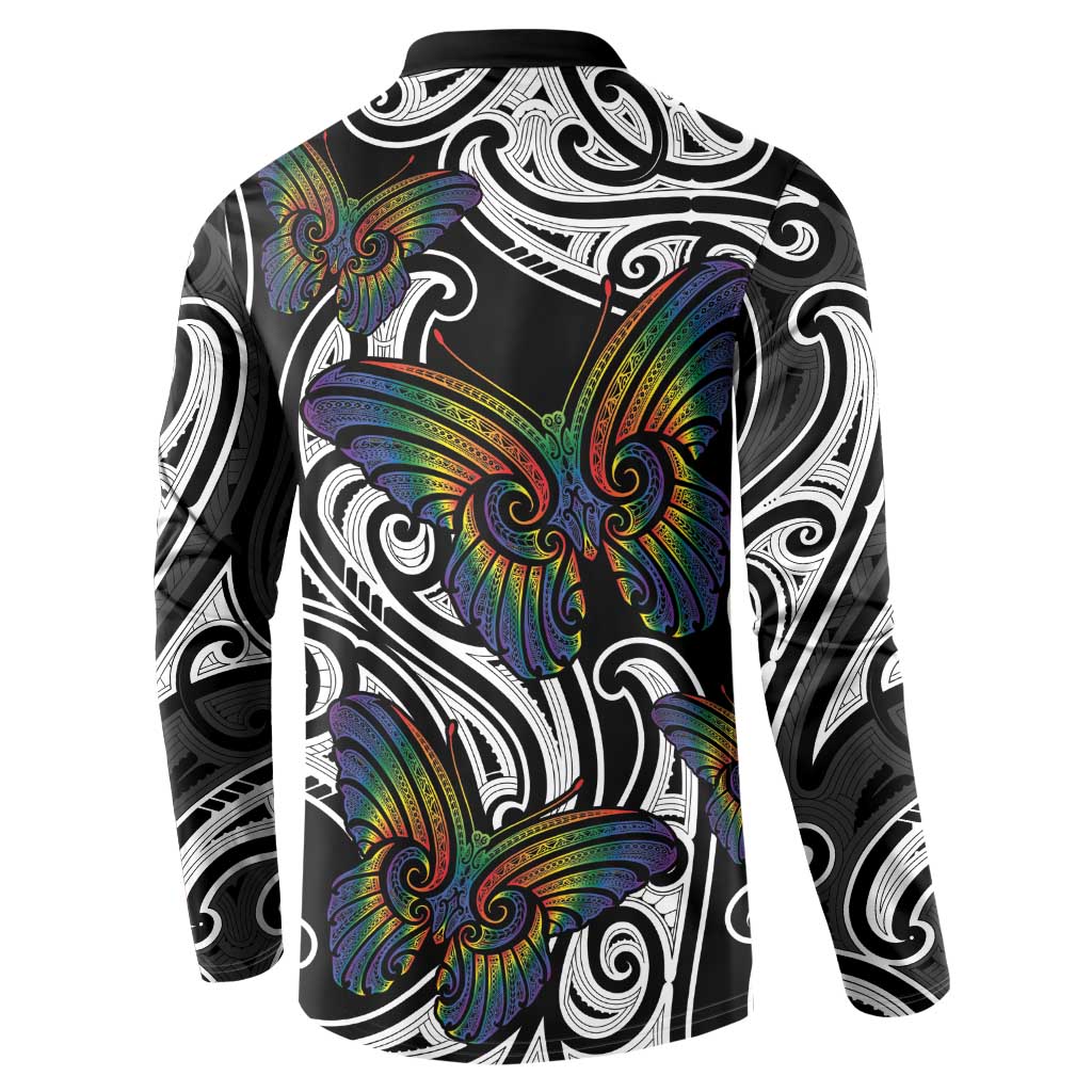 Aotearoa Takatapui Pride Button Sweatshirt Rainbow Butterfly - Free To Love LT7 - Polynesian Pride