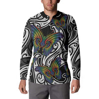 Aotearoa Takatapui Pride Button Sweatshirt Rainbow Butterfly - Free To Love LT7 - Polynesian Pride