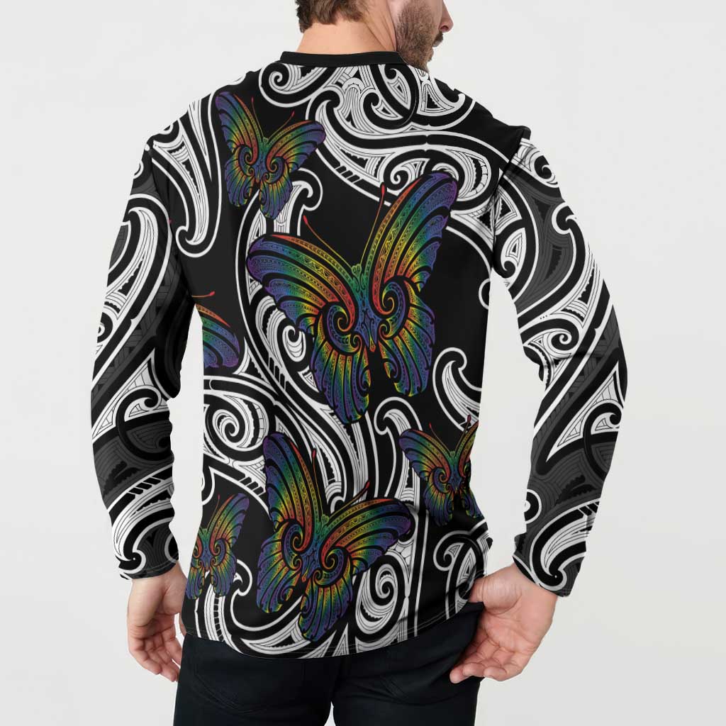 Aotearoa Takatapui Pride Button Sweatshirt Rainbow Butterfly - Free To Love LT7 - Polynesian Pride