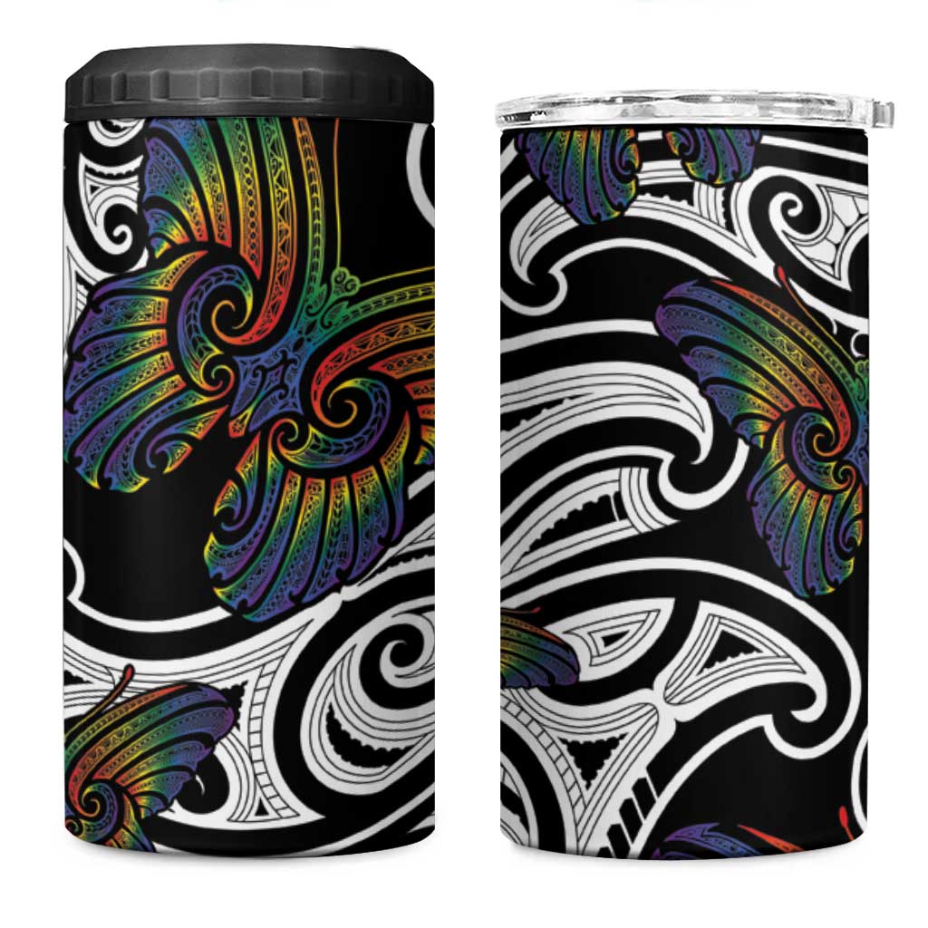 Aotearoa Takatapui Pride 4 in 1 Can Cooler Tumbler Rainbow Butterfly - Free To Love LT7 One Size: 16 oz Black - Polynesian Pride