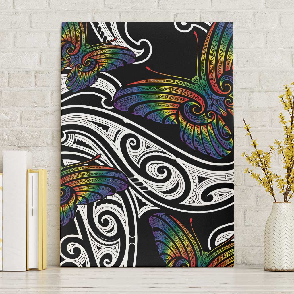 Aotearoa Takatapui Pride Canvas Wall Art Rainbow Butterfly - Free To Love LT7 Without Frame Black - Polynesian Pride