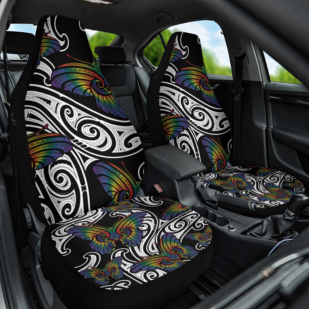 Aotearoa Takatapui Pride Car Seat Cover Rainbow Butterfly - Free To Love