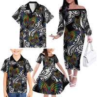 Aotearoa Takatapui Pride Family Matching Off The Shoulder Long Sleeve Dress and Hawaiian Shirt Rainbow Butterfly - Free To Love