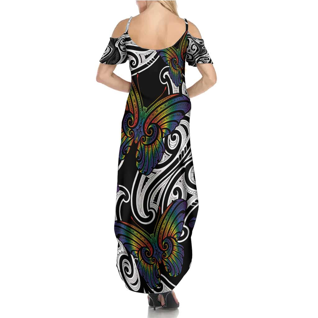 Aotearoa Takatapui Pride Family Matching Summer Maxi Dress and Hawaiian Shirt Rainbow Butterfly - Free To Love