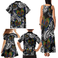 Aotearoa Takatapui Pride Family Matching Tank Maxi Dress and Hawaiian Shirt Rainbow Butterfly - Free To Love