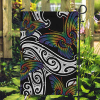 Aotearoa Takatapui Pride Garden Flag Rainbow Butterfly - Free To Love LT7 Garden Flag Black - Polynesian Pride