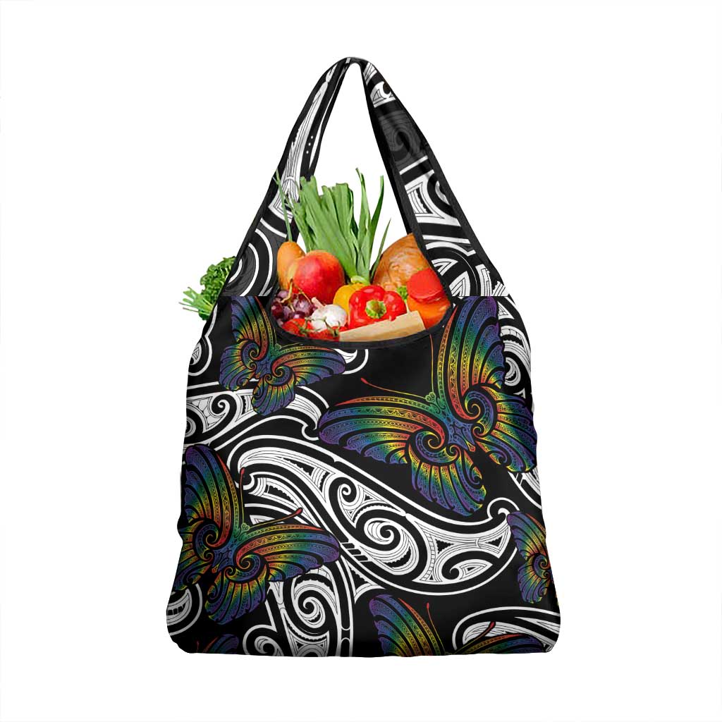 Aotearoa Takatapui Pride Grocery Bag Rainbow Butterfly - Free To Love LT7 1-pack One Size Black - Polynesian Pride