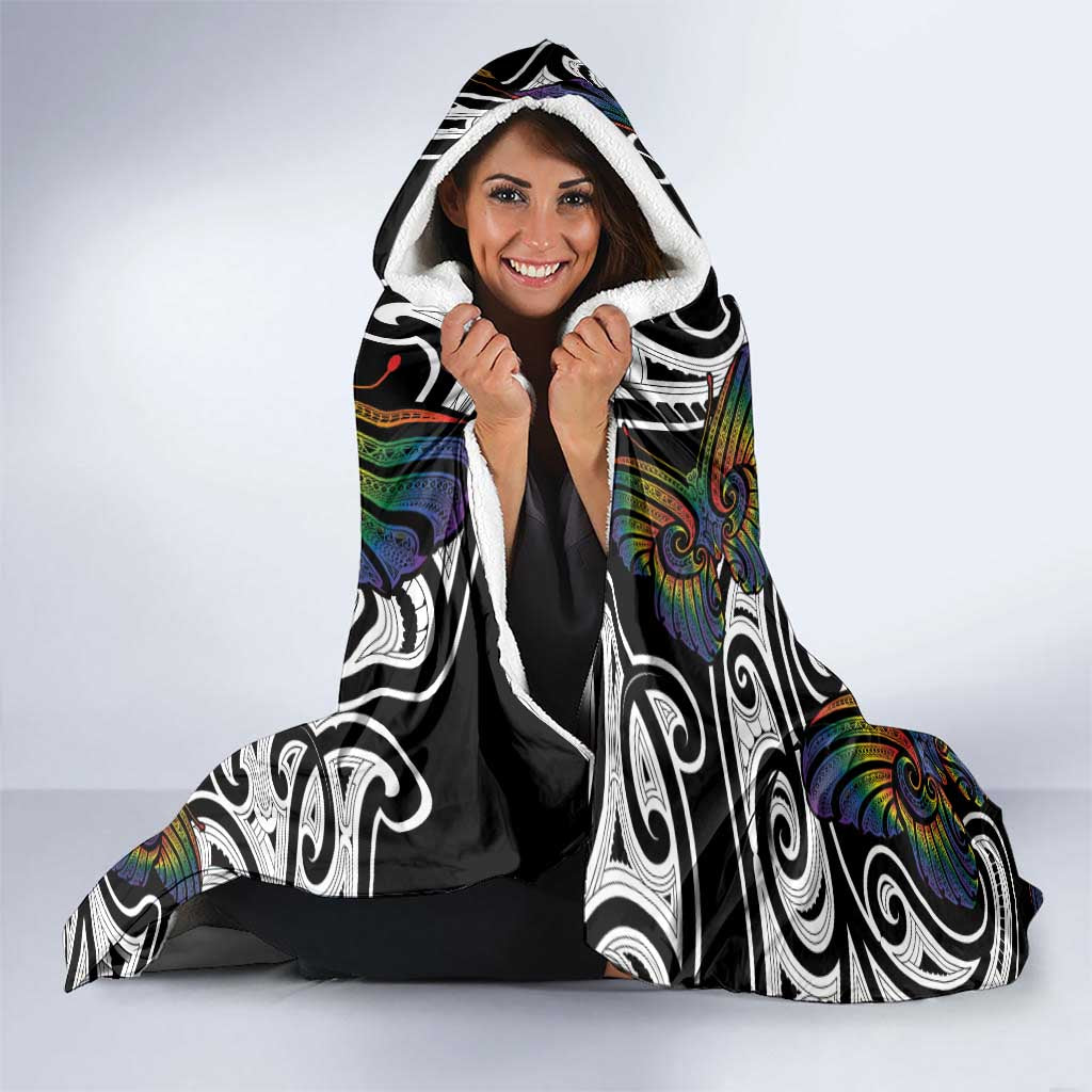 Aotearoa Takatapui Pride Hooded Blanket Rainbow Butterfly - Free To Love LT7 - Polynesian Pride