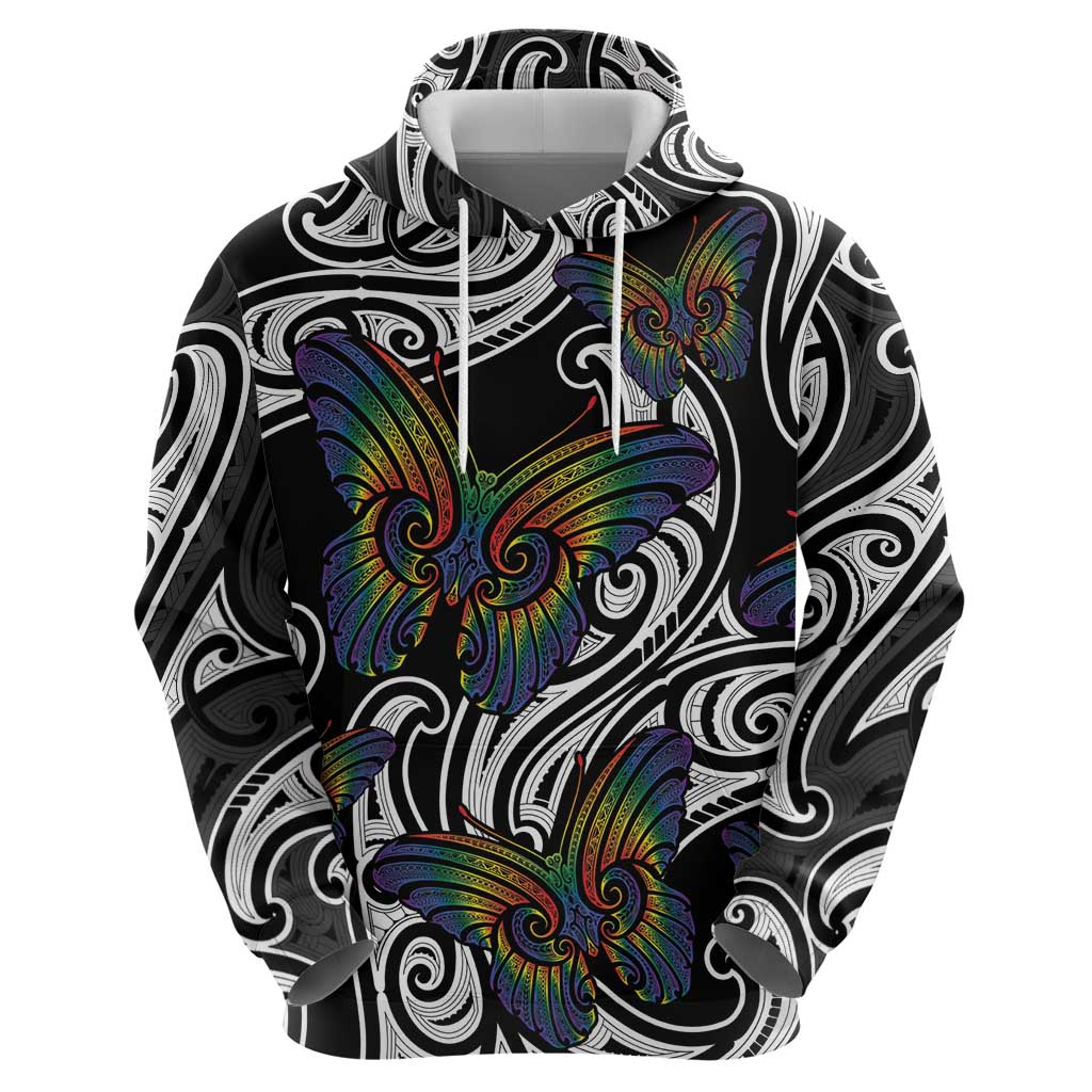 Aotearoa Takatapui Pride Hoodie Rainbow Butterfly - Free To Love