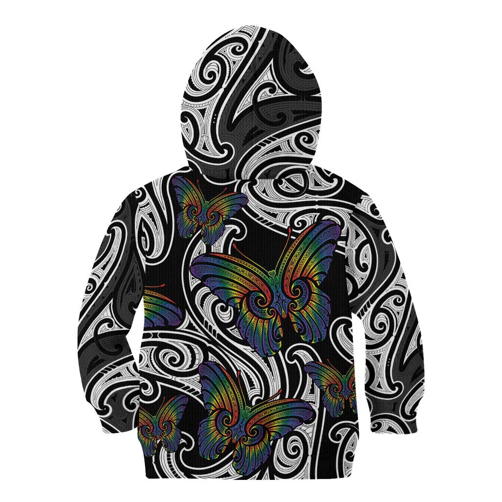 Aotearoa Takatapui Pride Kid Hoodie Rainbow Butterfly - Free To Love