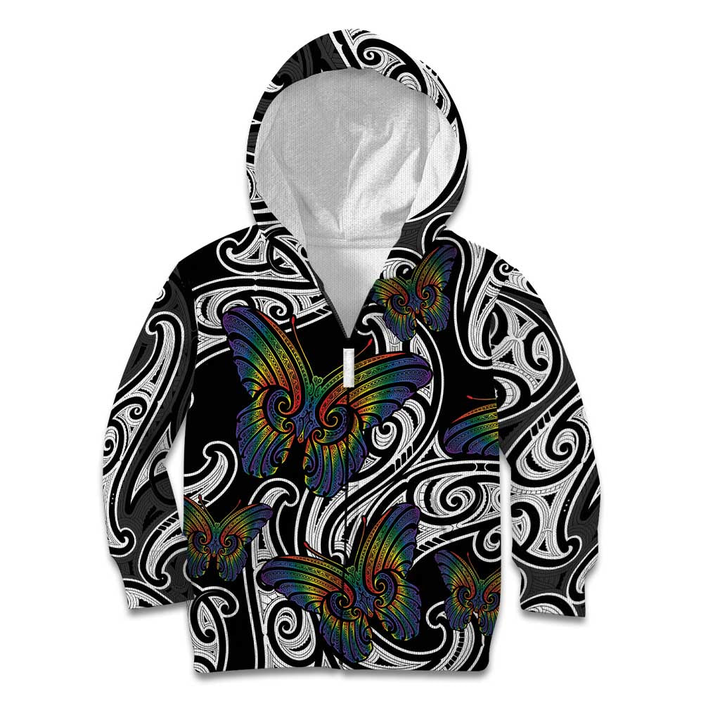 Aotearoa Takatapui Pride Kid Hoodie Rainbow Butterfly - Free To Love