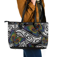 Aotearoa Takatapui Pride Leather Tote Bag Rainbow Butterfly - Free To Love