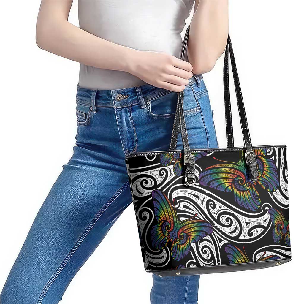 Aotearoa Takatapui Pride Leather Tote Bag Rainbow Butterfly - Free To Love