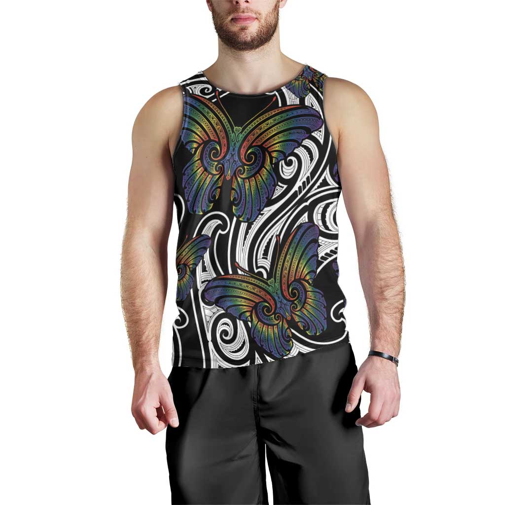 Aotearoa Takatapui Pride Men Tank Top Rainbow Butterfly - Free To Love LT7 - Polynesian Pride