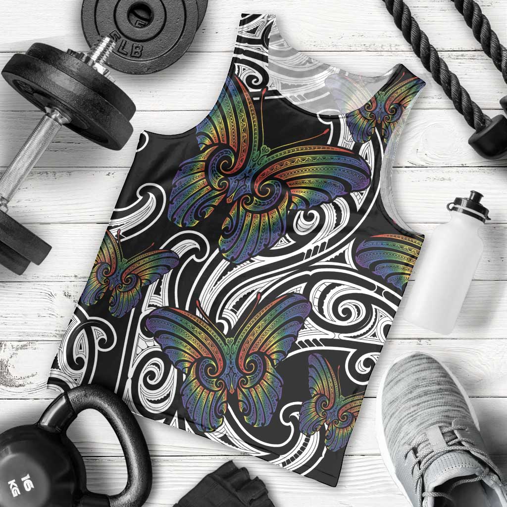 Aotearoa Takatapui Pride Men Tank Top Rainbow Butterfly - Free To Love LT7 - Polynesian Pride