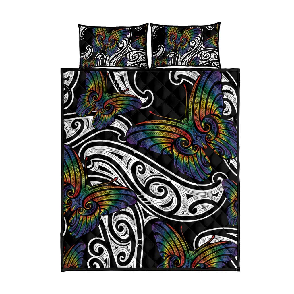 Aotearoa Takatapui Pride Quilt Bed Set Rainbow Butterfly - Free To Love LT7 - Polynesian Pride