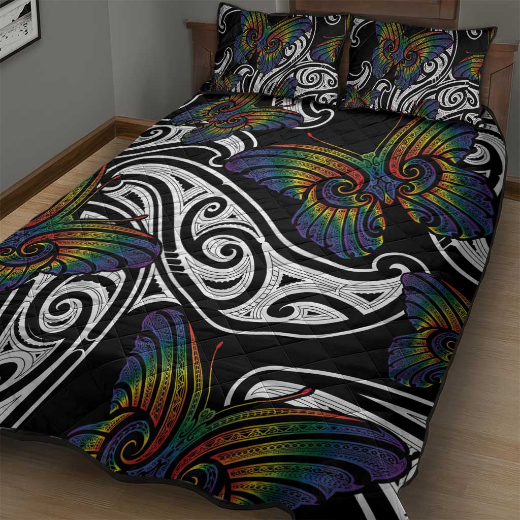 Aotearoa Takatapui Pride Quilt Bed Set Rainbow Butterfly - Free To Love LT7 - Polynesian Pride