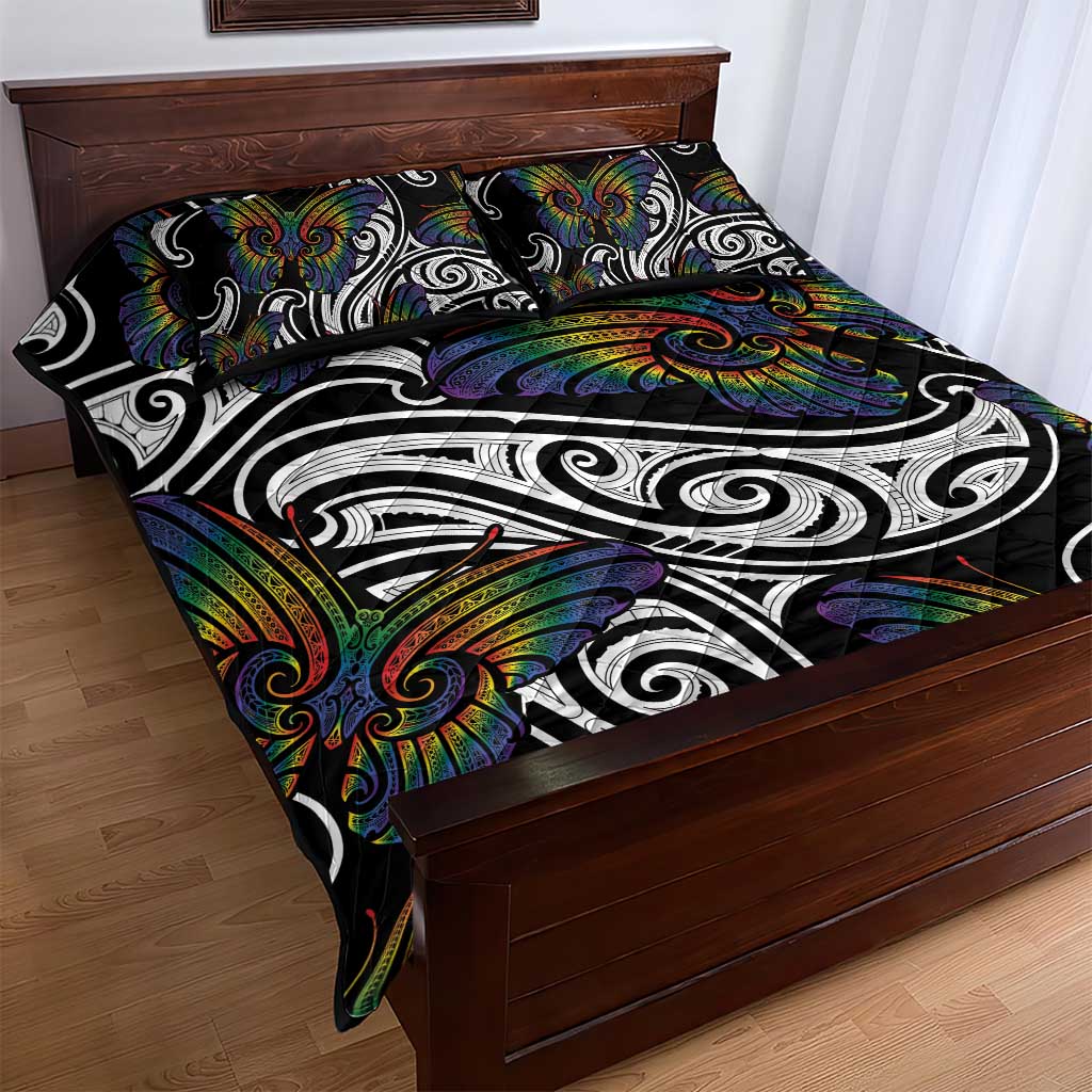 Aotearoa Takatapui Pride Quilt Bed Set Rainbow Butterfly - Free To Love LT7 - Polynesian Pride