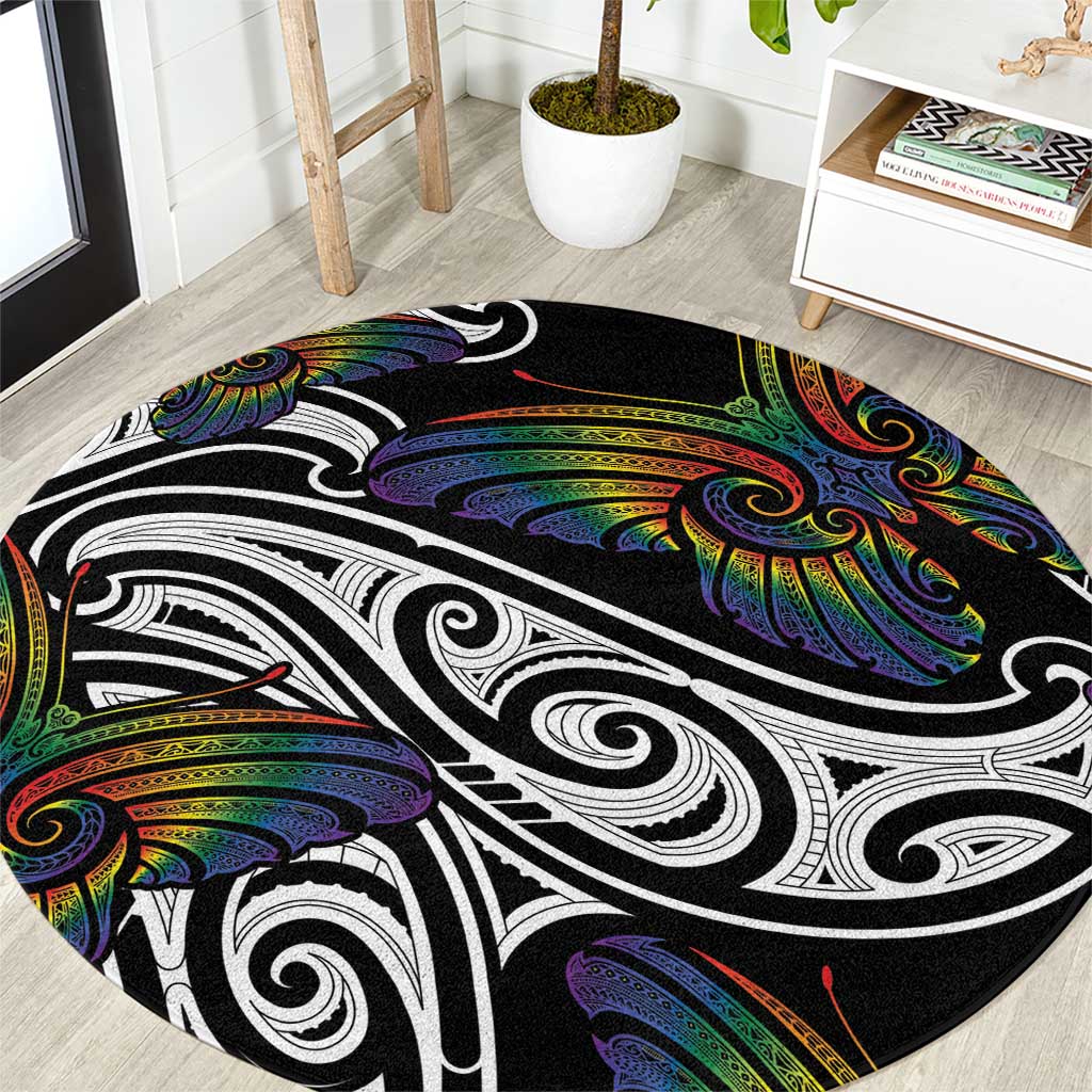 Aotearoa Takatapui Pride Round Carpet Rainbow Butterfly - Free To Love