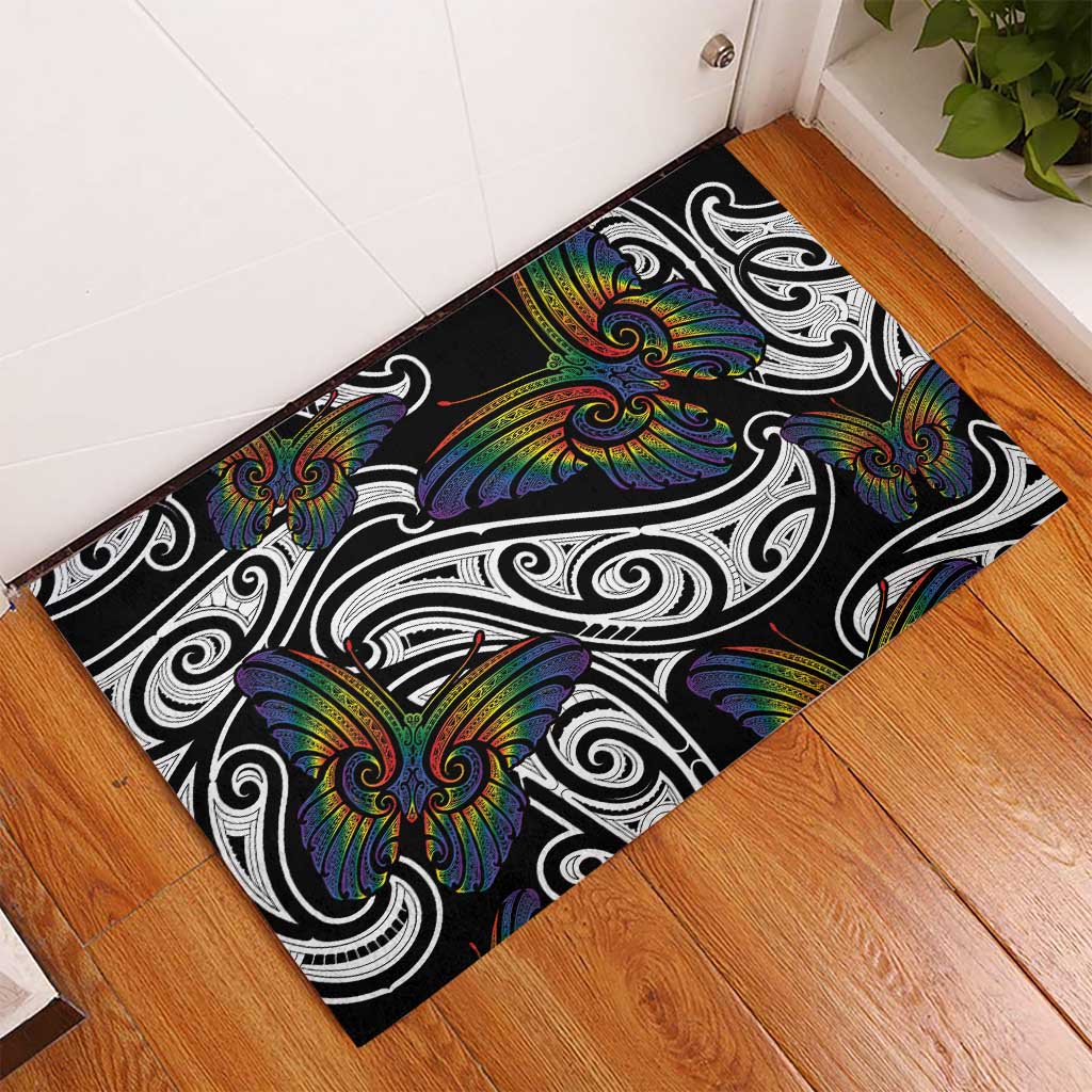 Aotearoa Takatapui Pride Rubber Doormat Rainbow Butterfly - Free To Love LT7 - Polynesian Pride