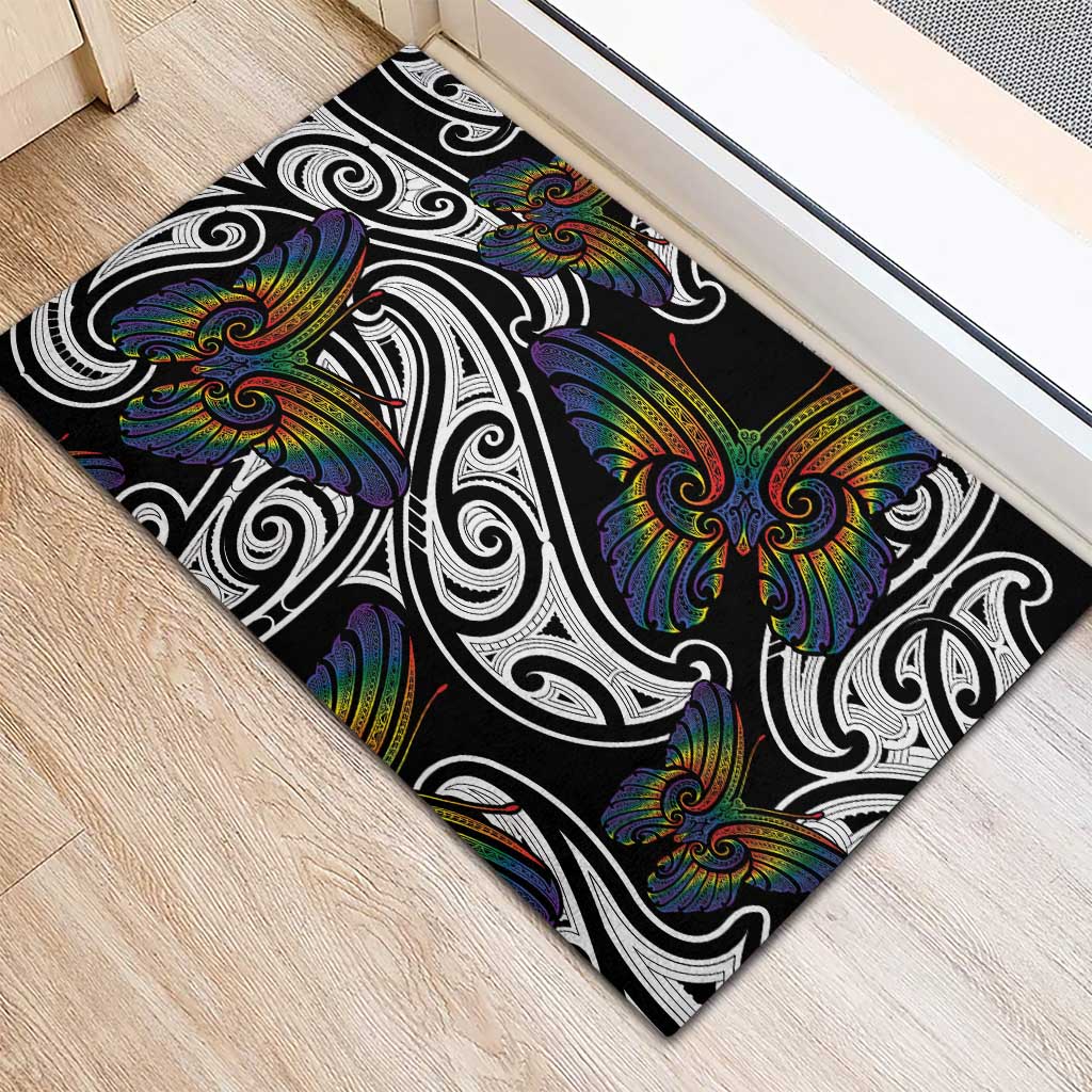 Aotearoa Takatapui Pride Rubber Doormat Rainbow Butterfly - Free To Love LT7 - Polynesian Pride