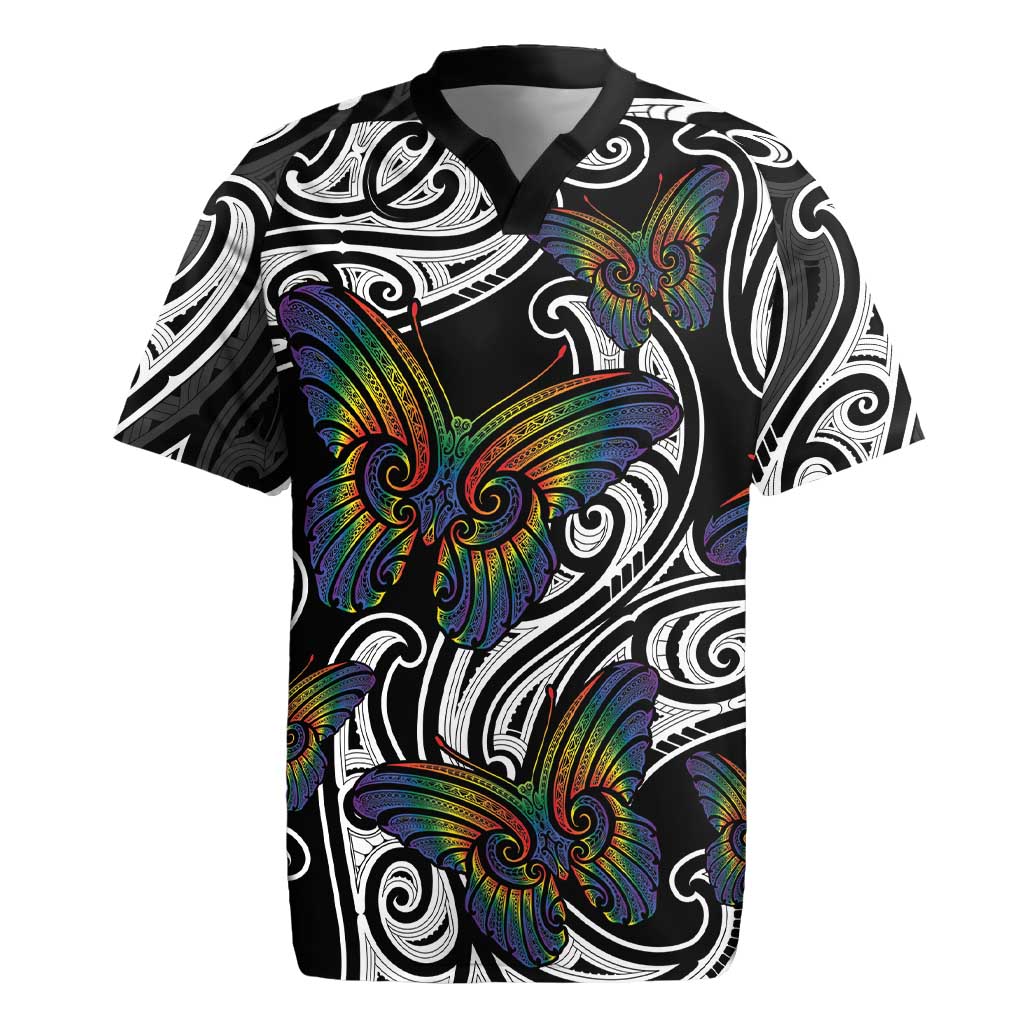 Aotearoa Takatapui Pride Rugby Jersey Rainbow Butterfly - Free To Love