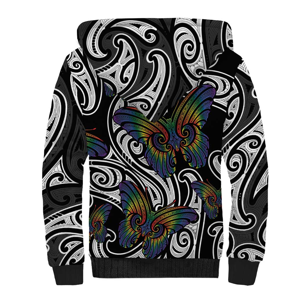 Aotearoa Takatapui Pride Sherpa Hoodie Rainbow Butterfly - Free To Love LT7 - Polynesian Pride